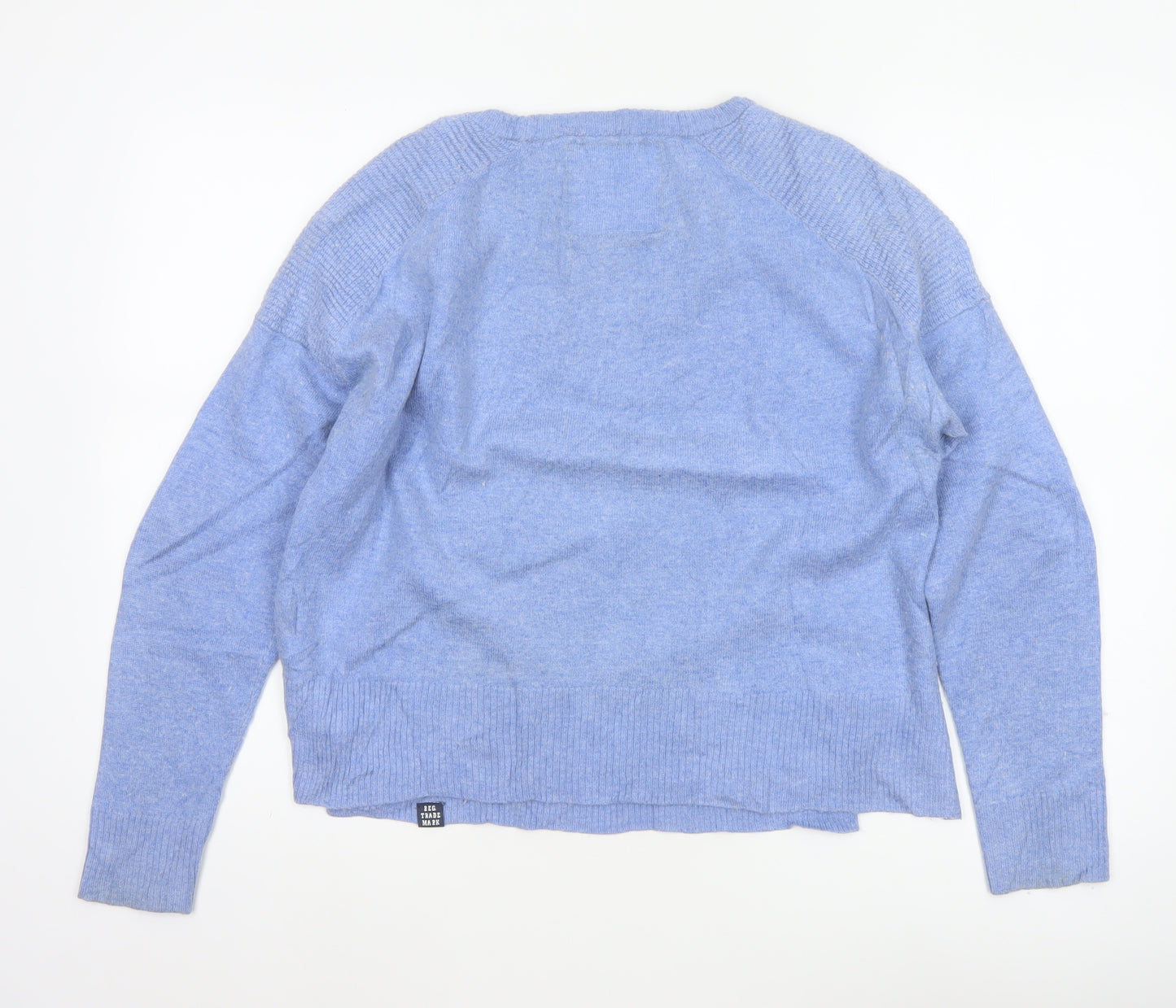 Superdry Women Blue UK 14 Cashmere Blend Crew Neck Raglan Jumper