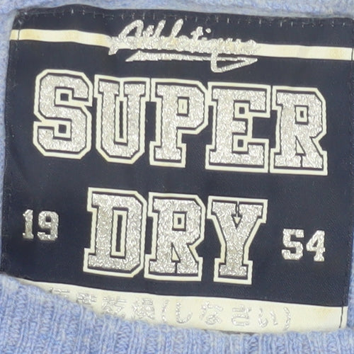 Superdry Women Blue UK 14 Cashmere Blend Crew Neck Raglan Jumper