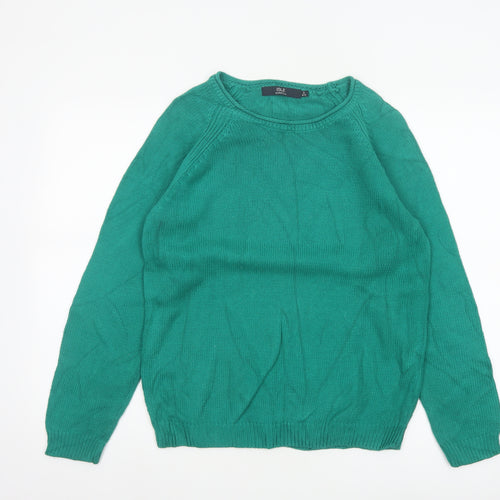 Isle Essentials Women Green Cotton Jumper UK 10 Round Neck Knit