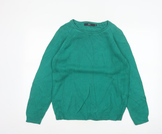 Isle Essentials Women Green Cotton Jumper UK 10 Round Neck Knit