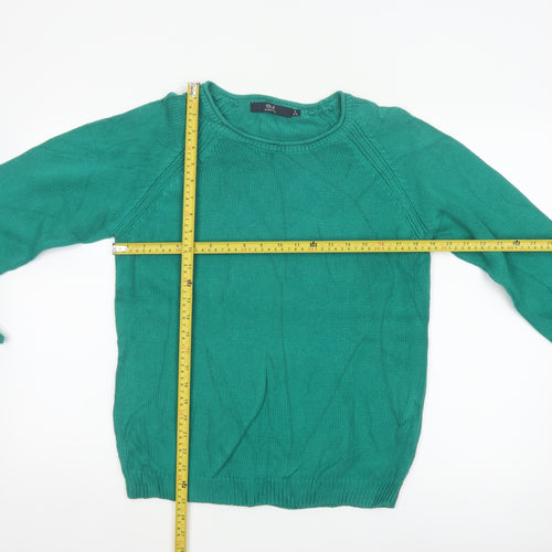 Isle Essentials Women Green Cotton Jumper UK 10 Round Neck Knit