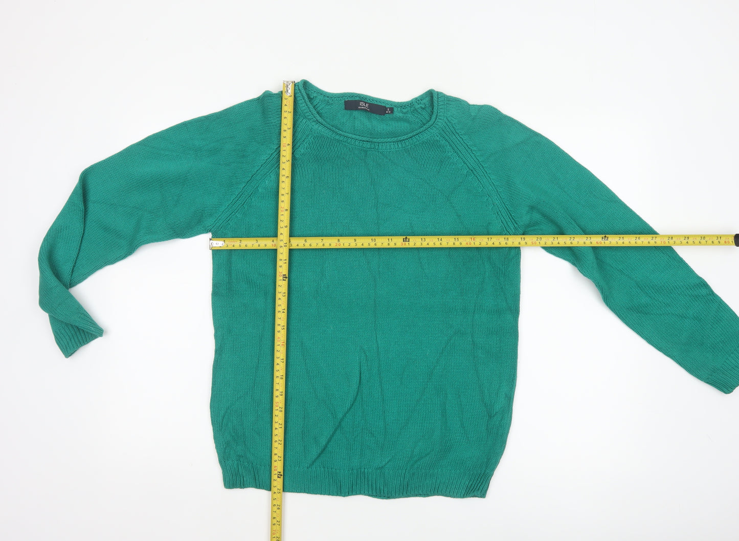 Isle Essentials Women Green Cotton Jumper UK 10 Round Neck Knit