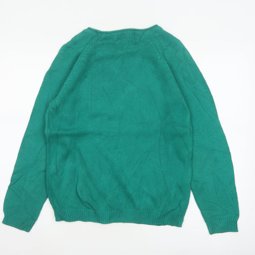 Isle Essentials Women Green Cotton Jumper UK 10 Round Neck Knit