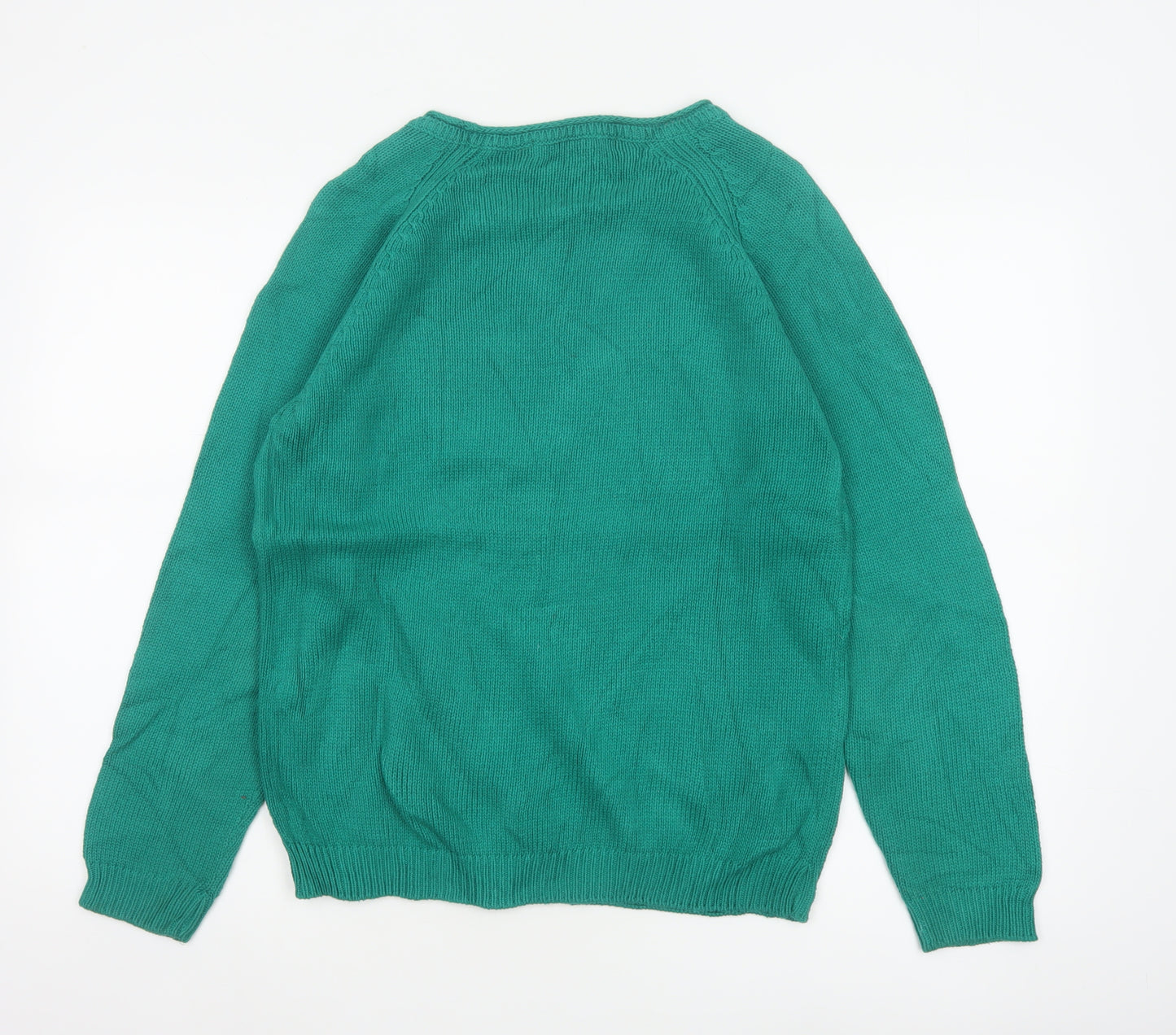 Isle Essentials Women Green Cotton Jumper UK 10 Round Neck Knit