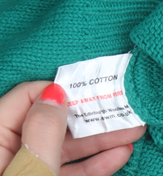 Isle Essentials Women Green Cotton Jumper UK 10 Round Neck Knit
