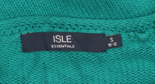 Isle Essentials Women Green Cotton Jumper UK 10 Round Neck Knit