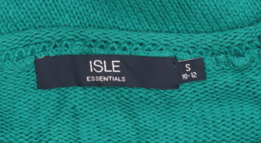 Isle Essentials Women Green Cotton Jumper UK 10 Round Neck Knit