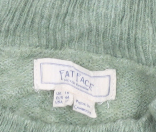 Fat Face Women Green UK 10 High Neck Knit Pullover Jumper Wool Alpaca