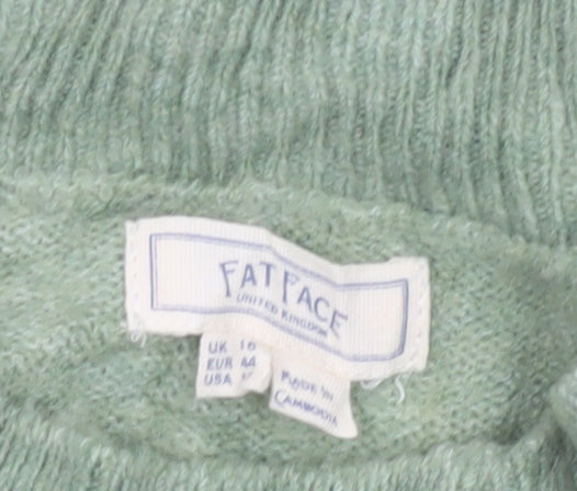 Fat Face Women Green UK 10 High Neck Knit Pullover Jumper Wool Alpaca