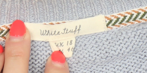 White Stuff Women Blue Size 18 Open Knit Linen Cotton Cardigan