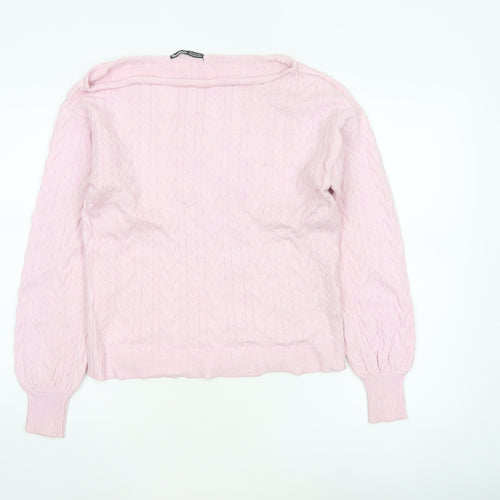 Threadbare Women's Pink UK 10 Cable-Knit Boat Neck Jumper