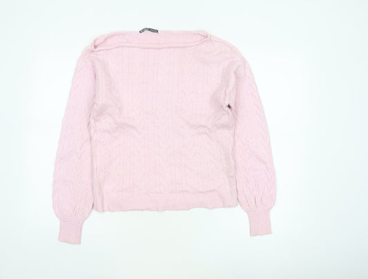 Threadbare Women's Pink UK 10 Cable-Knit Boat Neck Jumper