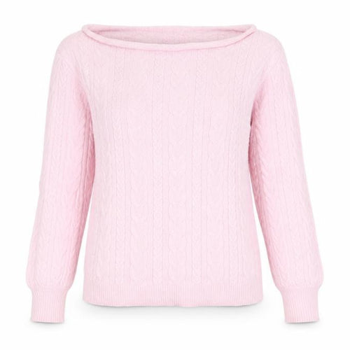 Threadbare Women's Pink UK 10 Cable-Knit Boat Neck Jumper