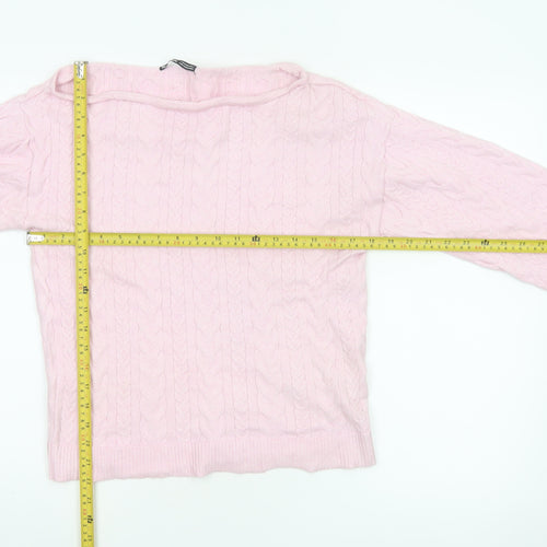 Threadbare Women's Pink UK 10 Cable-Knit Boat Neck Jumper