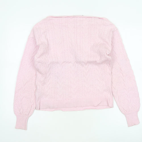 Threadbare Women's Pink UK 10 Cable-Knit Boat Neck Jumper