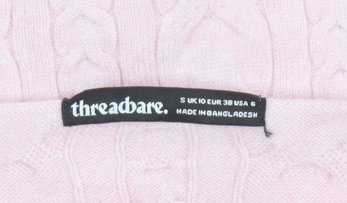 Threadbare Women's Pink UK 10 Cable-Knit Boat Neck Jumper