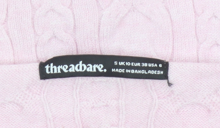 Threadbare Women's Pink UK 10 Cable-Knit Boat Neck Jumper