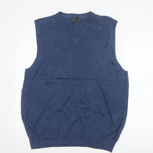 Marks and Spencer Men's Blue XL V-Neck Pure Cotton Knit Vest