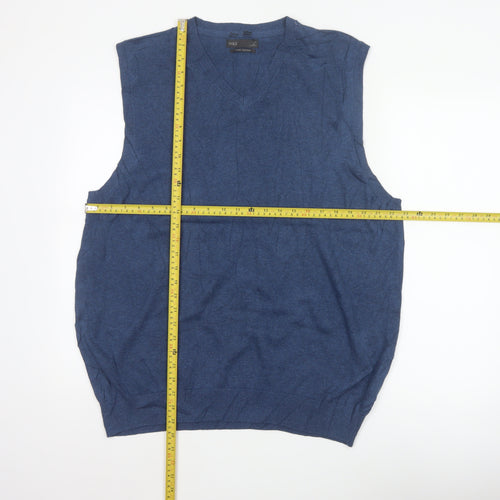 Marks and Spencer Men's Blue XL V-Neck Pure Cotton Knit Vest