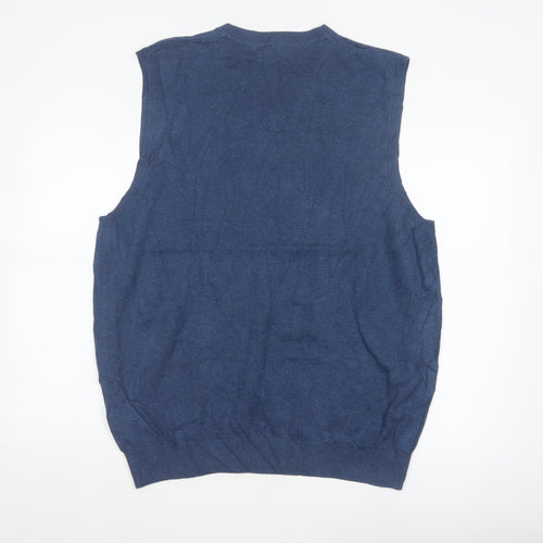 Marks and Spencer Men's Blue XL V-Neck Pure Cotton Knit Vest