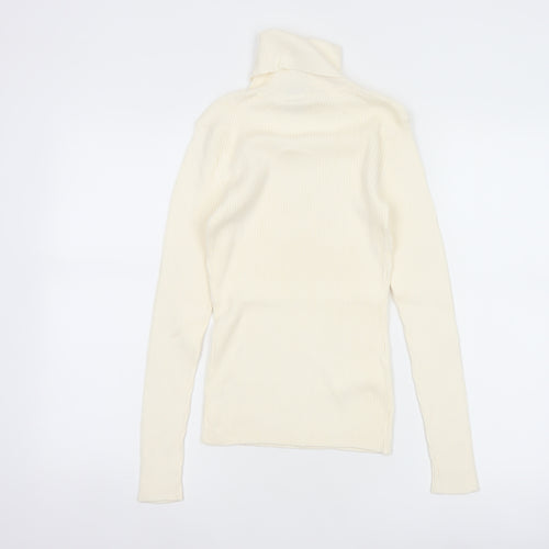 GAP Women Ivory XS Ribbed Roll Neck Slim Fit Cotton Jumper