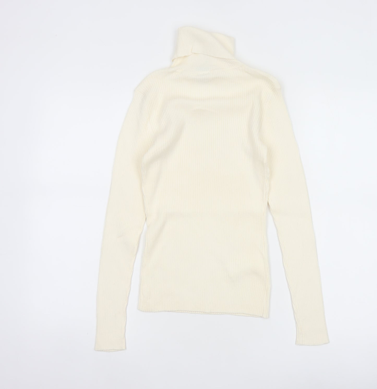 GAP Women Ivory XS Ribbed Roll Neck Slim Fit Cotton Jumper