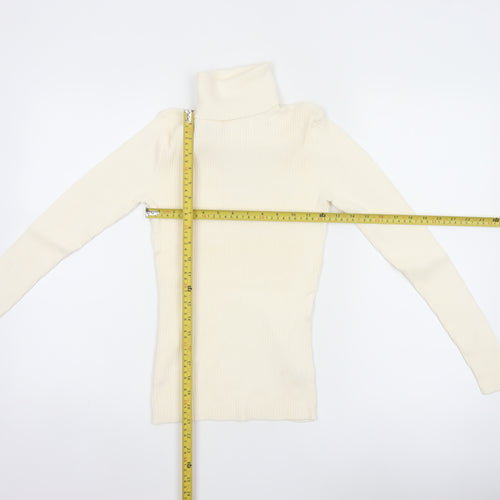 GAP Women Ivory XS Ribbed Roll Neck Slim Fit Cotton Jumper