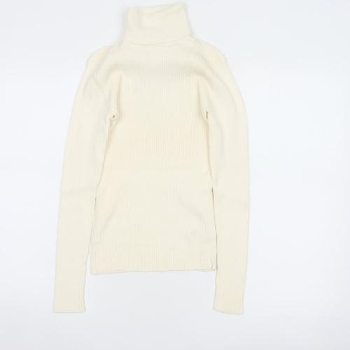 GAP Women Ivory XS Ribbed Roll Neck Slim Fit Cotton Jumper