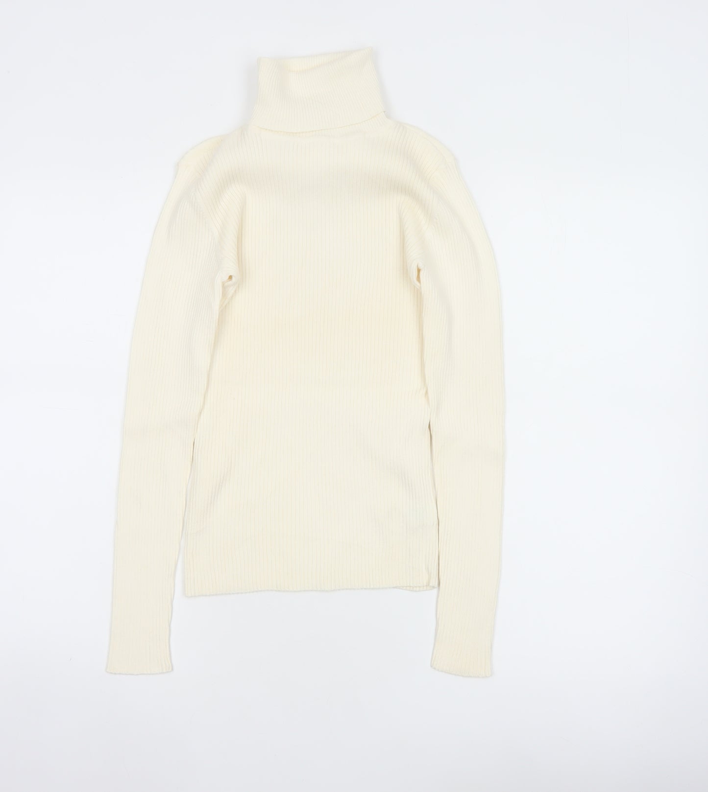 GAP Women Ivory XS Ribbed Roll Neck Slim Fit Cotton Jumper
