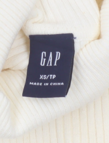 GAP Women Ivory XS Ribbed Roll Neck Slim Fit Cotton Jumper