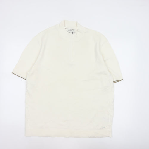 Autograph Men’s Ivory XL Pure Cotton 1/4 Zip High Neck Jumper