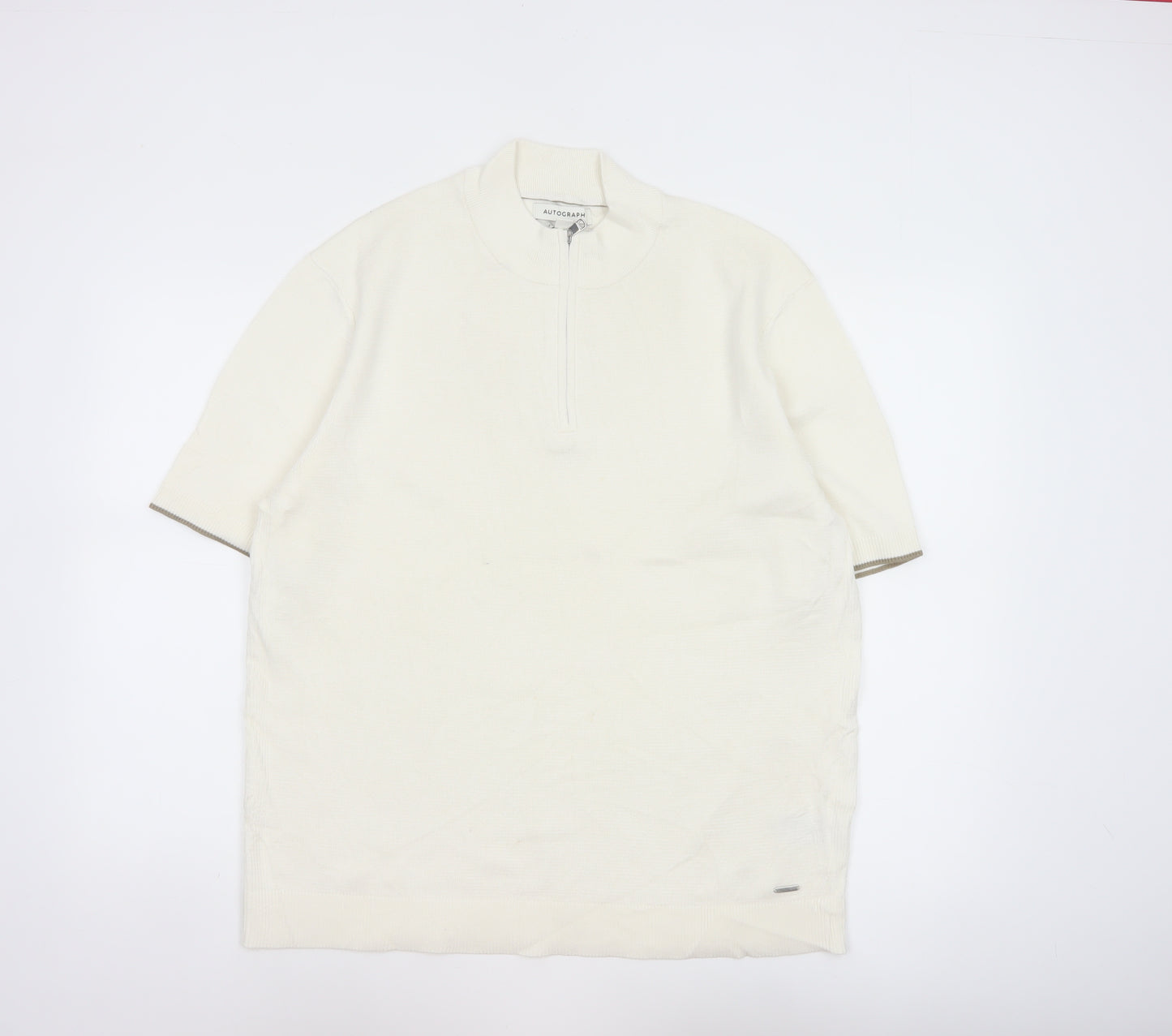 Autograph Men’s Ivory XL Pure Cotton 1/4 Zip High Neck Jumper