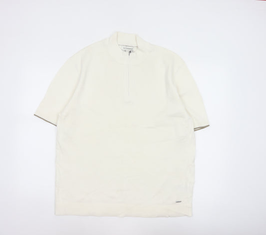 Autograph Men’s Ivory XL Pure Cotton 1/4 Zip High Neck Jumper