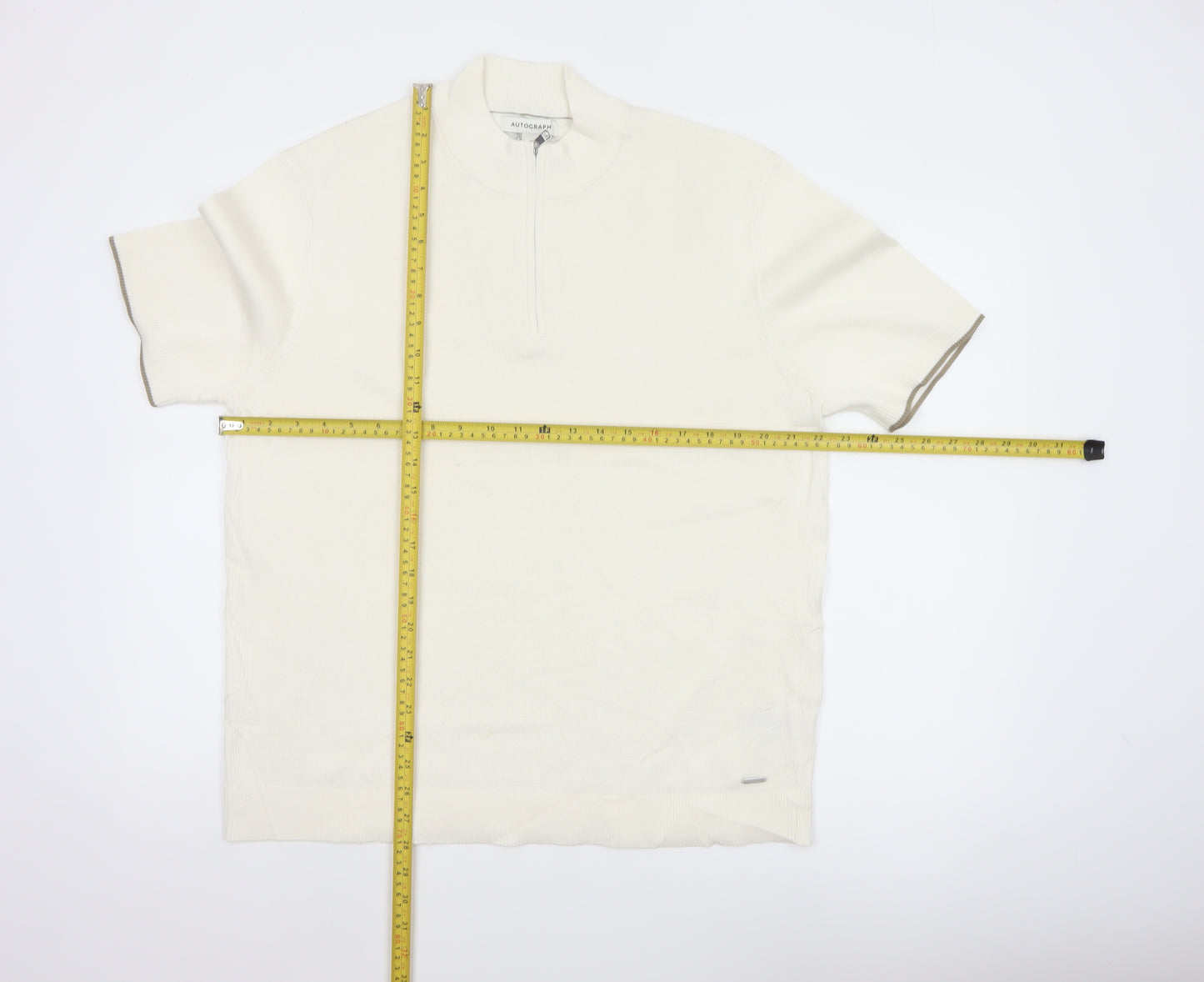 Autograph Men’s Ivory XL Pure Cotton 1/4 Zip High Neck Jumper