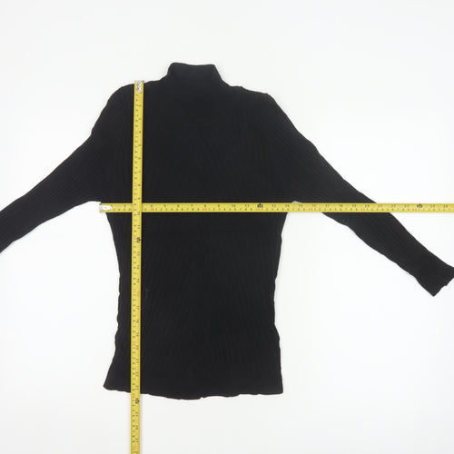Karen Millen Women Black S Ribbed Roll Neck Slim Knit Jumper