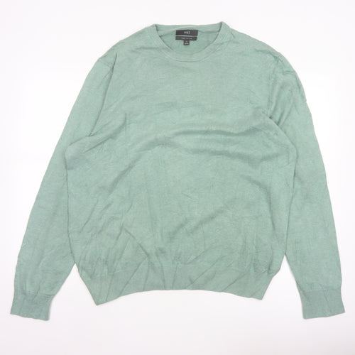Marks and Spencer Men Green XL Pure Cotton Crew Neck Pullover Jumper