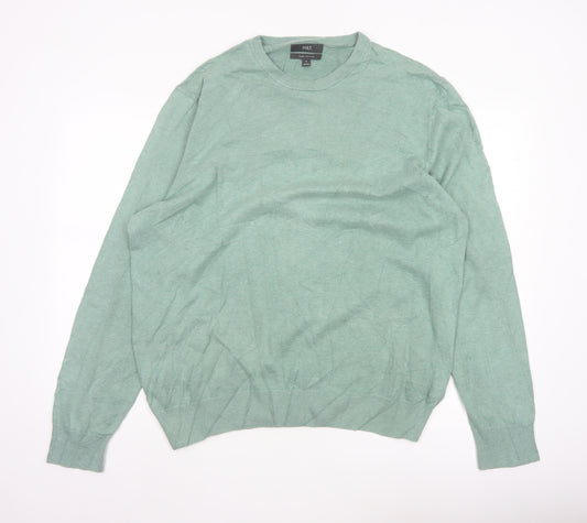 Marks and Spencer Men Green XL Pure Cotton Crew Neck Pullover Jumper