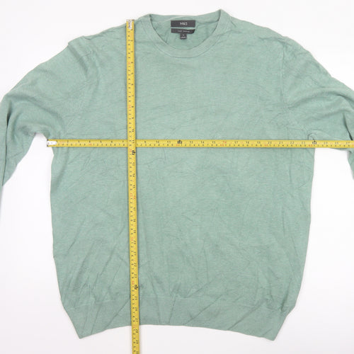 Marks and Spencer Men Green XL Pure Cotton Crew Neck Pullover Jumper