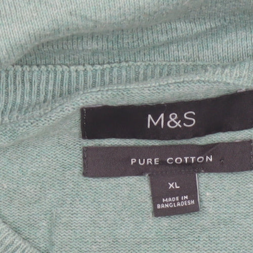 Marks and Spencer Men Green XL Pure Cotton Crew Neck Pullover Jumper