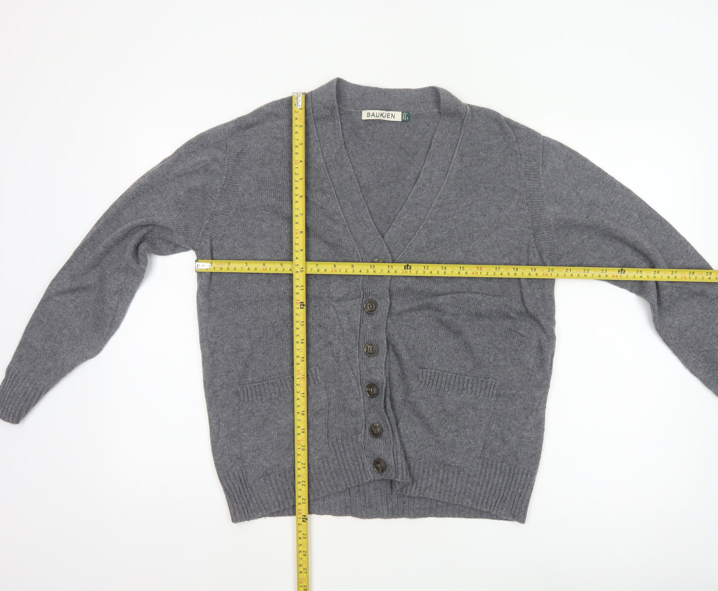 Baukjen Women Grey UK 8 V-Neck Button Cashmere Blend Cardigan