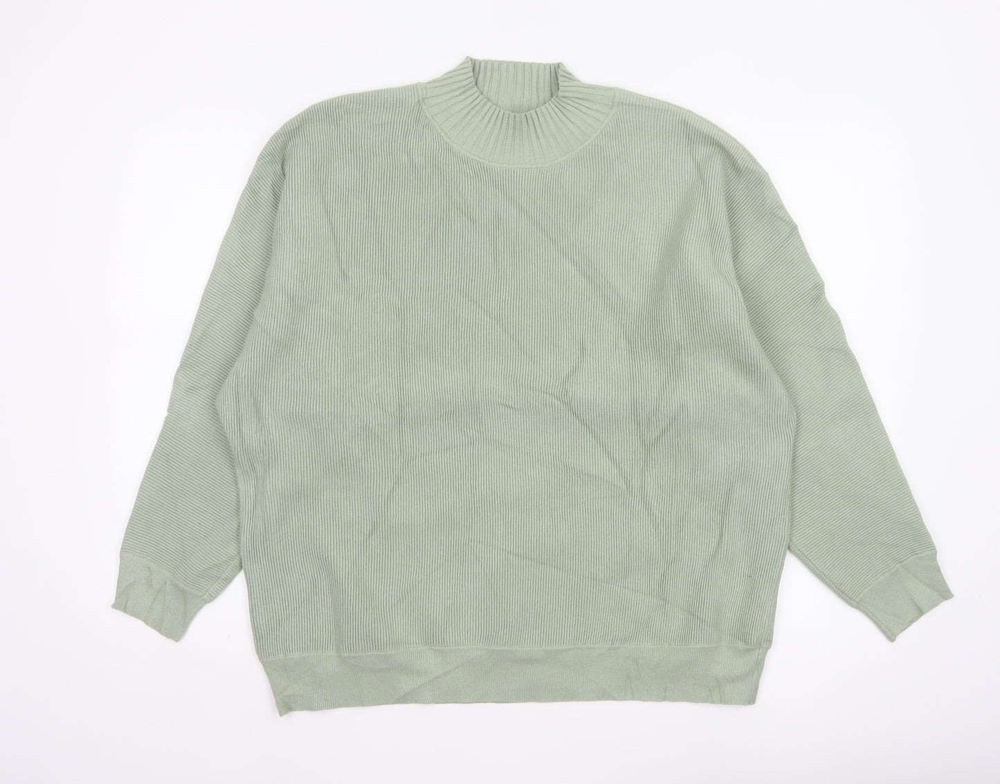Oliver Bonas Women Green UK 16 Ribbed Mock Neck Relaxed Jumper