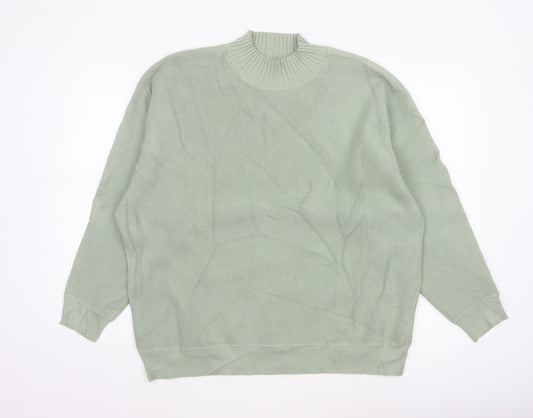Oliver Bonas Women Green UK 16 Ribbed Mock Neck Relaxed Jumper