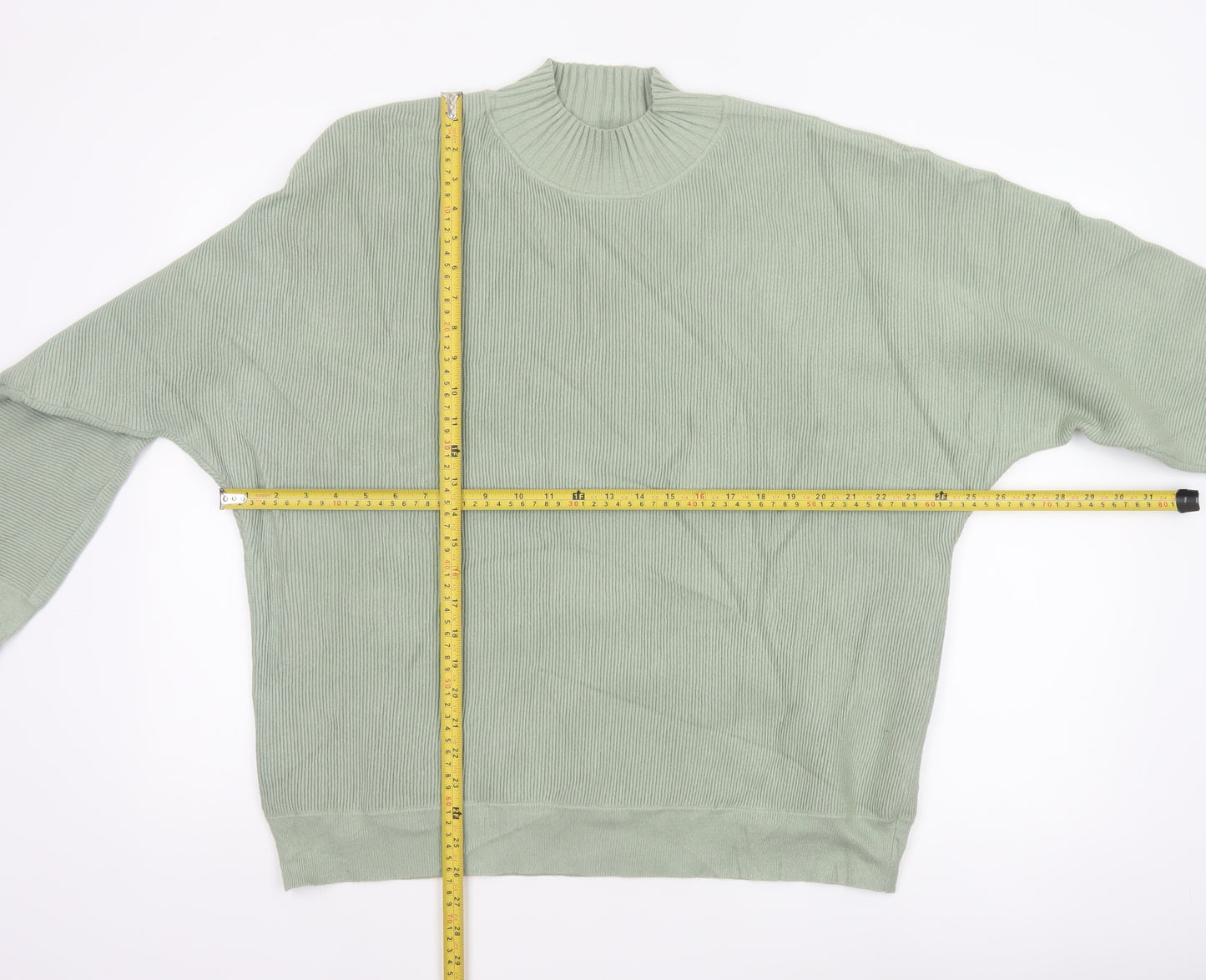 Oliver Bonas Women Green UK 16 Ribbed Mock Neck Relaxed Jumper