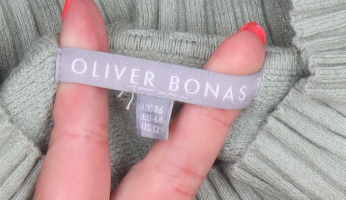 Oliver Bonas Women Green UK 16 Ribbed Mock Neck Relaxed Jumper