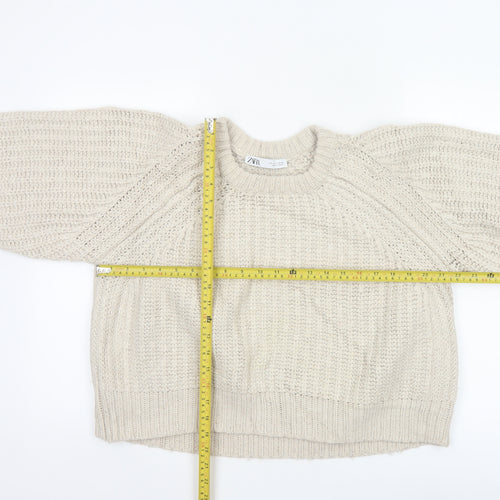 Zara Women Ivory L Chunky Cable Knit Crew Neck Raglan Jumper