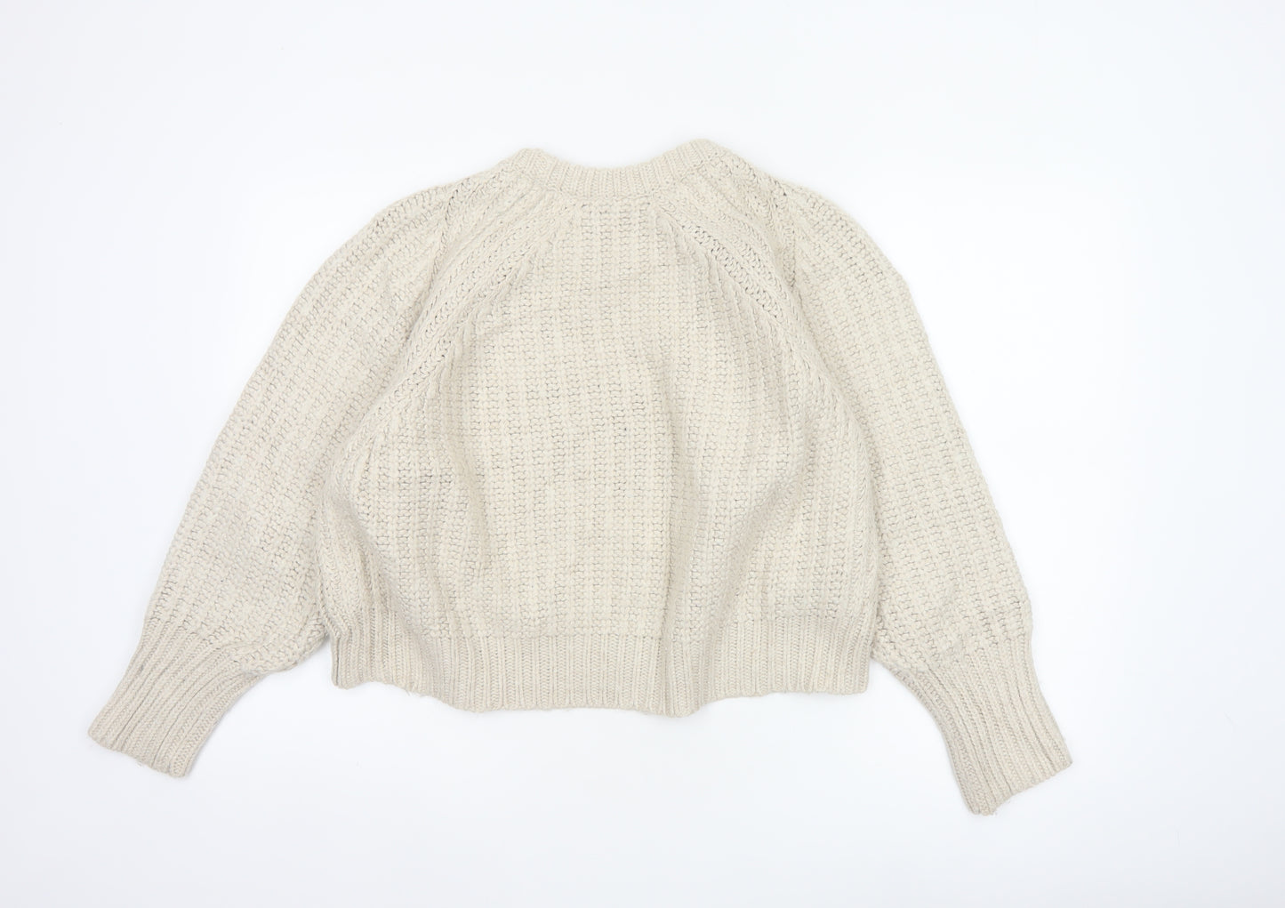 Zara Women Ivory L Chunky Cable Knit Crew Neck Raglan Jumper
