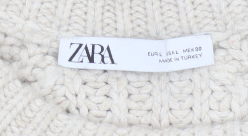 Zara Women Ivory L Chunky Cable Knit Crew Neck Raglan Jumper