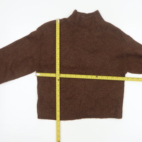 Monki Women Brown XS High Neck Knit Pullover Wool Blend Jumper