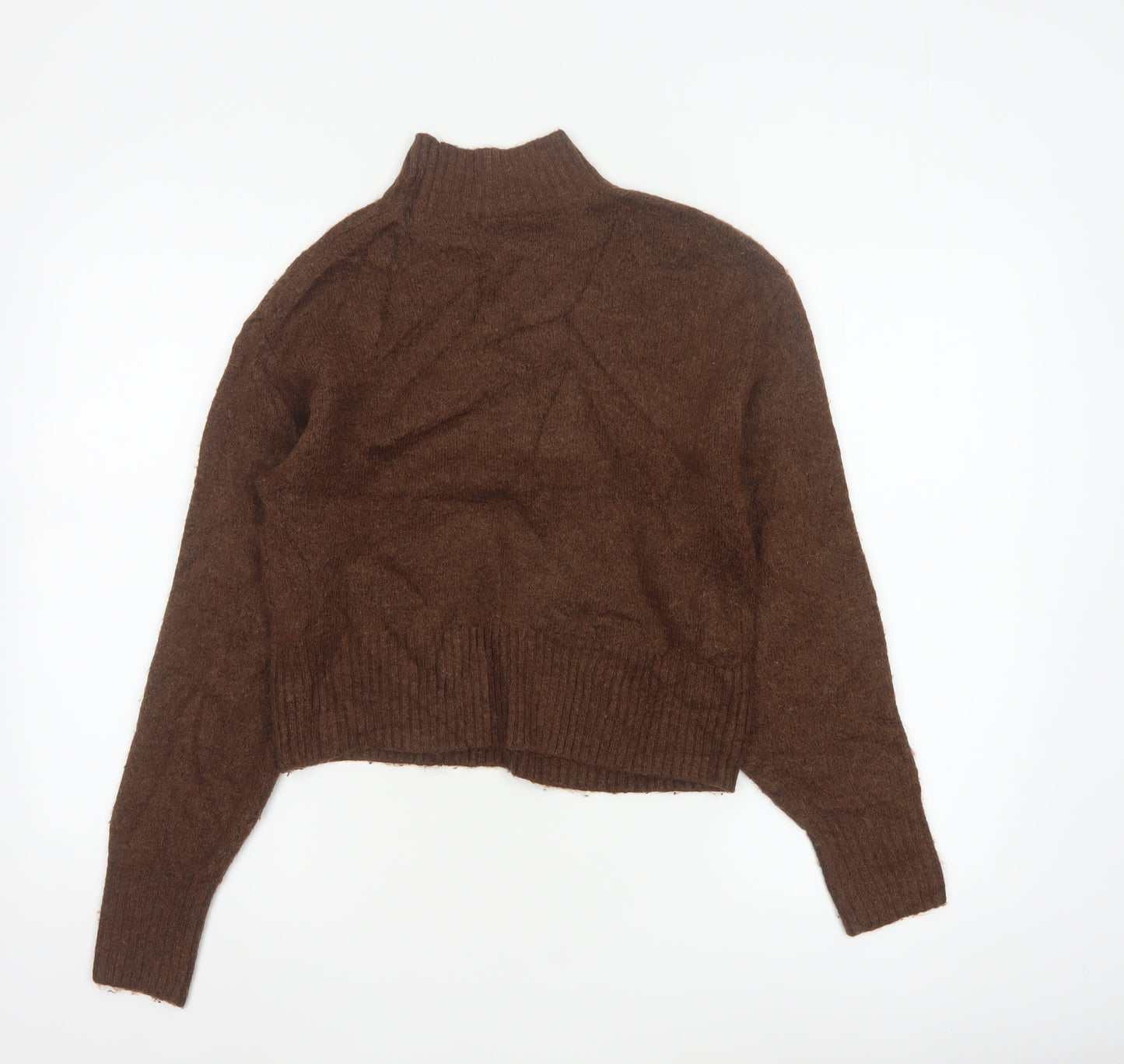 Monki Women Brown XS High Neck Knit Pullover Wool Blend Jumper