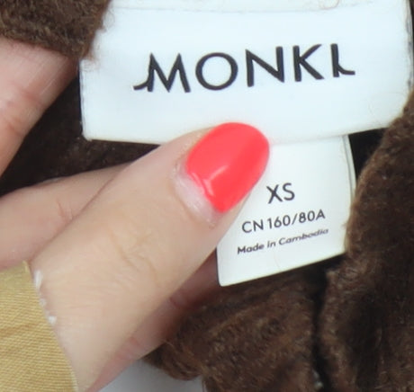 Monki Women Brown XS High Neck Knit Pullover Wool Blend Jumper